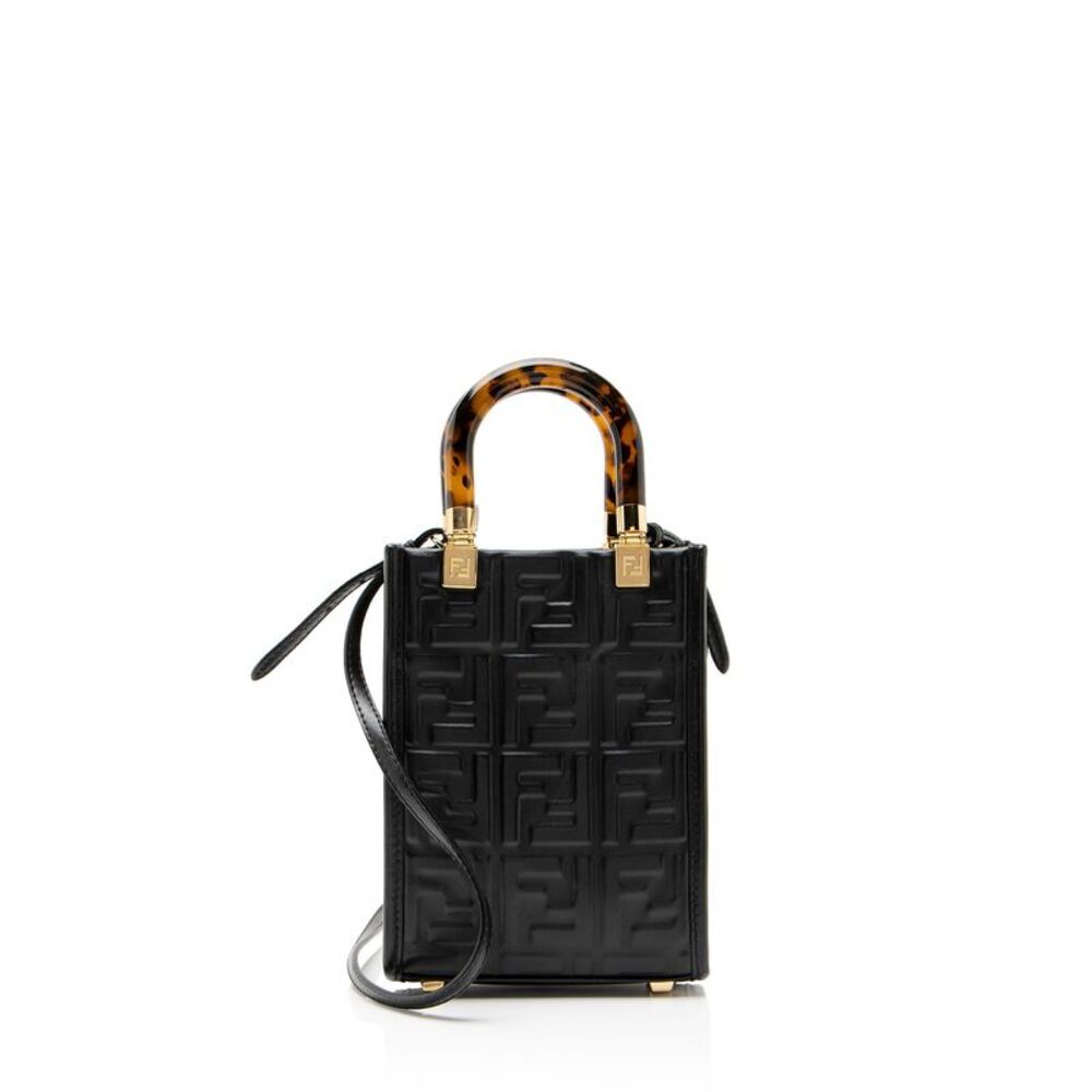 Fendi FF Embossed Calfskin Sunshine Mini Shopper Tote